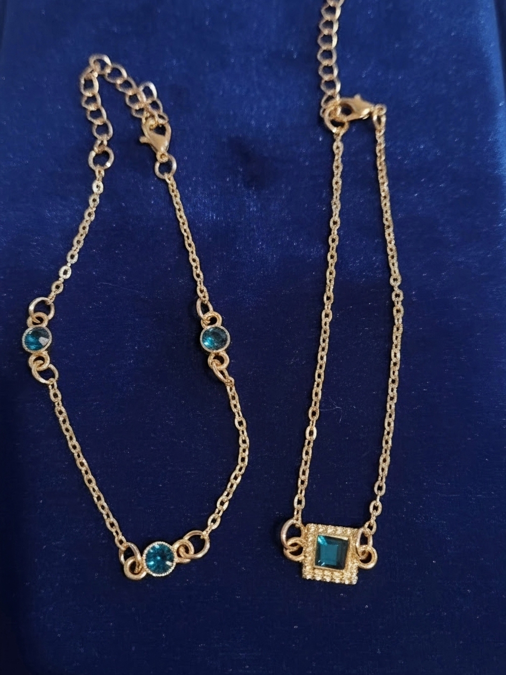 Gold-Plated Teal Crystal Bracelet Set